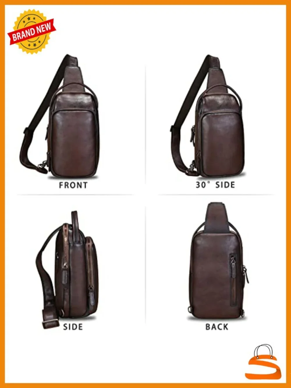 Genuine Leather Sling Bag Hiking Backpack Crossbody Daypack Anti-theft Shoulder